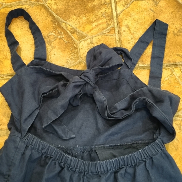 LOFT Beach | Blue Linen Blend Tie Back Cropped Jumpsuit Size Small W/ Pockets - Picture 4 of 7